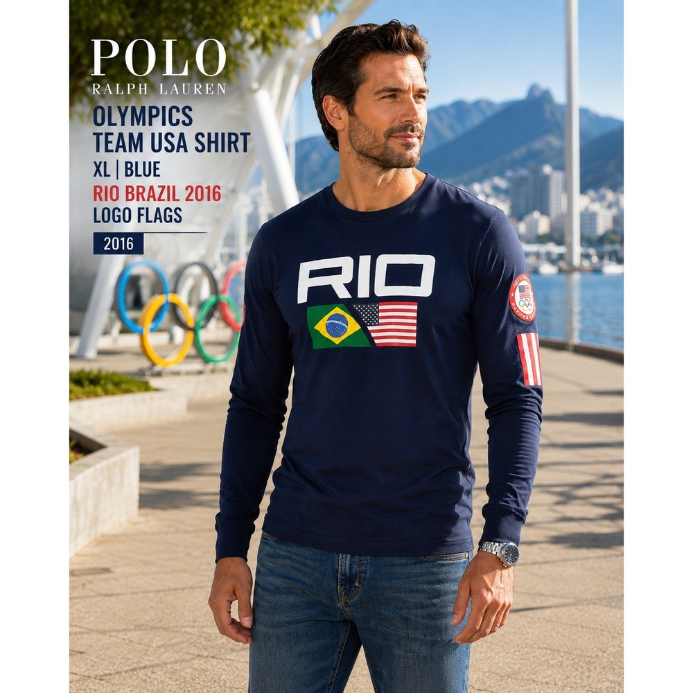 Polo Ralph Lauren Rio 2016 Team USA Shirt Mens XL Navy Blue Olympics Long Sleeve